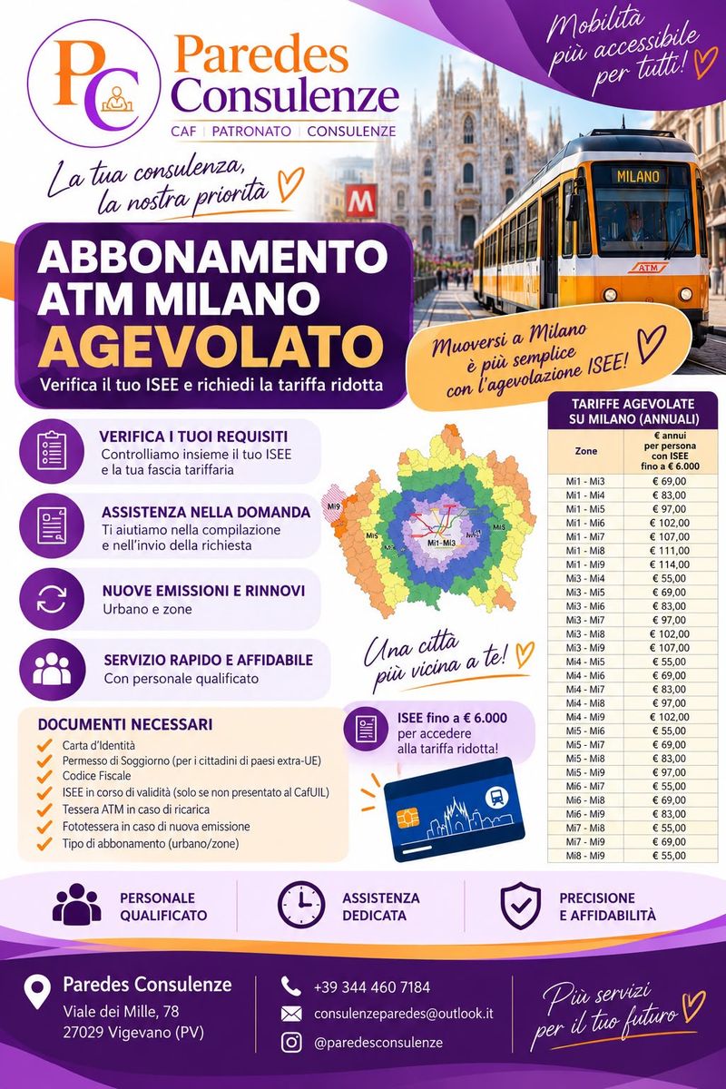 Locandina Abbonamento ATM Milano agevolato con ISEE fino a 6.000 euro e tariffe per zona