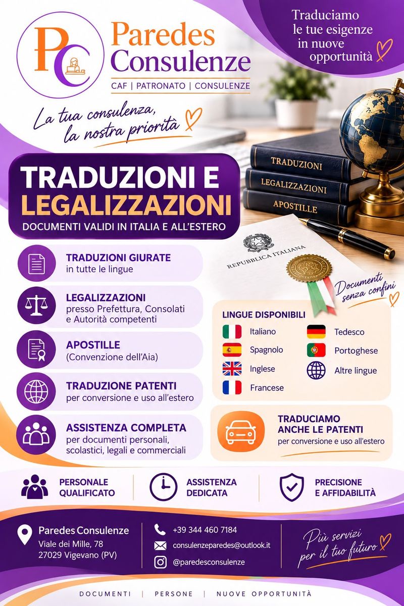 Locandina Traduzioni e legalizzazioni: traduzioni giurate, apostille, traduzione patenti